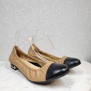 Nurture Luxford Ballet Flat Shoes Womens 7.5 Tan Black Leather Slip On Round Toe